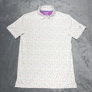 Birdie Bound Polo Shirt Men's Small White Tropical Performance Stretch Golf